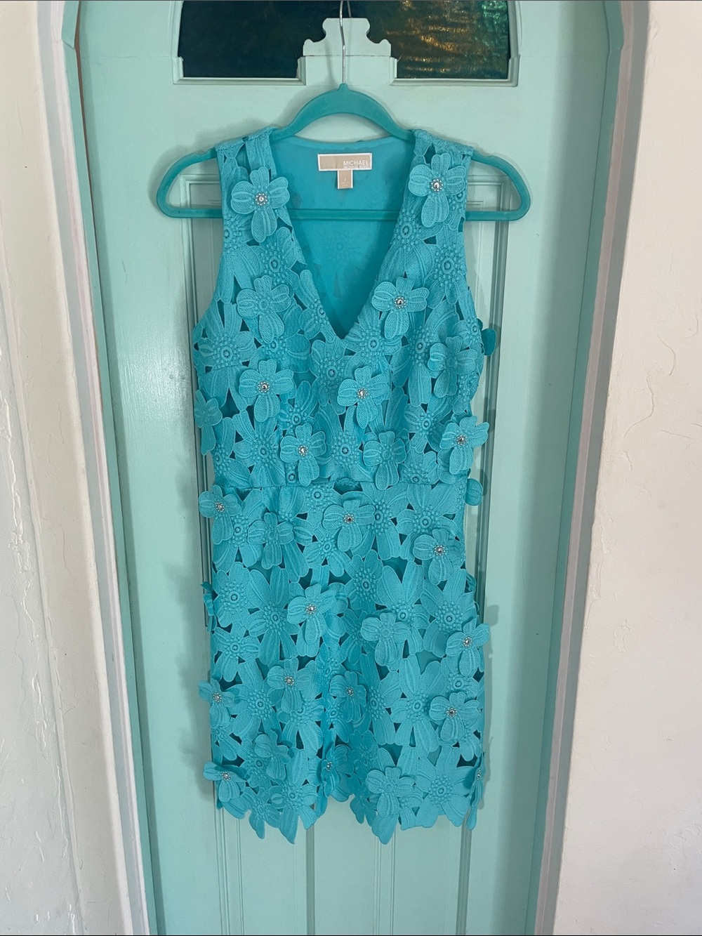 MICHAEL Michael Kors Turquoise Floral Cut out V-Neck Dress